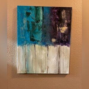 Abstract hand painted Canvas Contemporary Art in Teal, Purple, and Cream